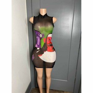 Black Art Printed Sleeveless Dress